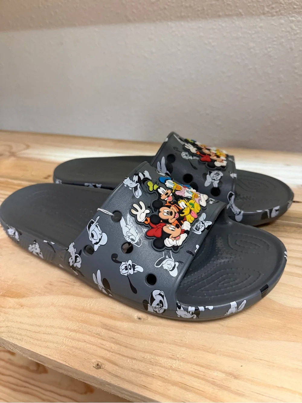 CROCS Grey Mickey & Friends Slide Sandals with Colorful Disney Print